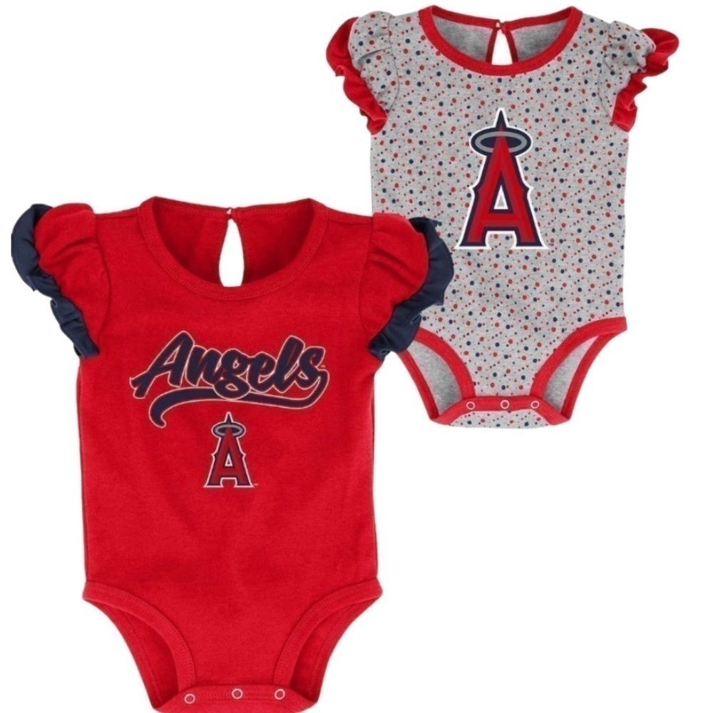 Mlb Calfornia Angels 0-3 mos Newborn Ruffled Onesie Bodysuit Creeper Set NWT
